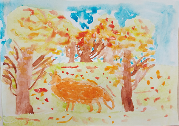 Лисичка в осеннем лесу