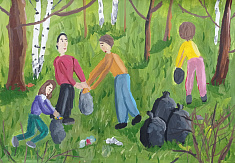 Сбор мусора в лесу