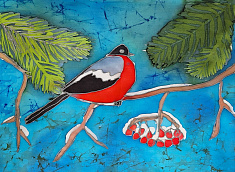 "Снегирь на ветке за моим окном"