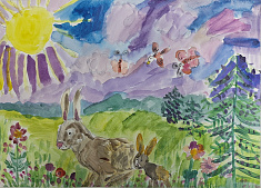 "Зайчата на опушке леса"