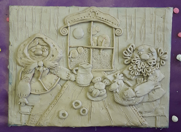 "За чаем"  скульптурный пластилин, А4