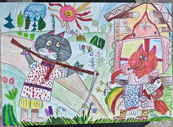 Иллюстрация к русской народной сказке "Кот, петух и лиса".