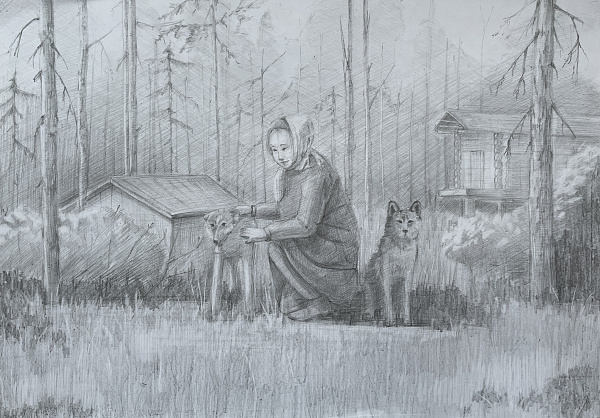 Мансийская девушка с собаками