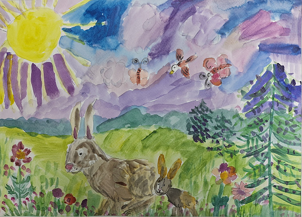 "Зайчата на опушке леса"